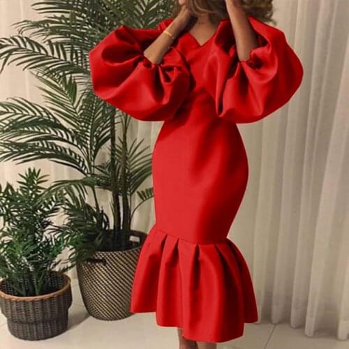 Women summer dress sexy maxi bodycon dress Puff Sleeves 2021 v neck blue plus size elegant prom wedding evening party dress