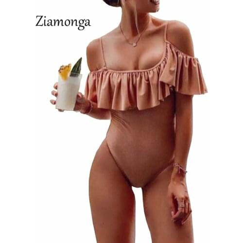 Ziamonga Beachwear Women Bodysuit Summer Fashion Slim Ruffle Body Top Women Sexy Off Shoulder Bodysuit Women Rompers Overalls