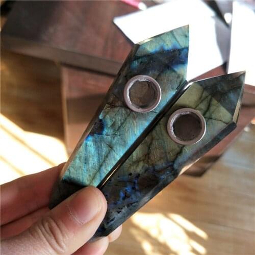 1 piece Flash Labradorite Smoking Pipes Gemstone Pipes with Screen