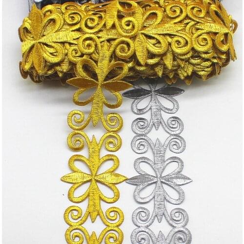 Gold Embroidered Lace Iron on Ribbons Cosplay Costumes Braid Appliqued Lace 5cm Wide