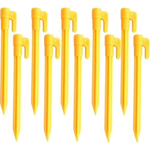10Pcs Camping Tools Plastic Tent Pegs Nails Sand Ground Stakes Outdoor Camping Tent Awning Yellow Tent Accessories