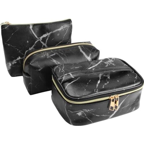 3 Pcs Cosmetic Bag Waterproof Black Makeup Bag Travel Make up Tools Organizer