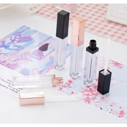 5pcs Empty Lipgloss Bottle 5ml Square Tube DIY Lip Gloss Container Transprent Refillable Bottles Empty Lipgloss Bottle Rose Gold