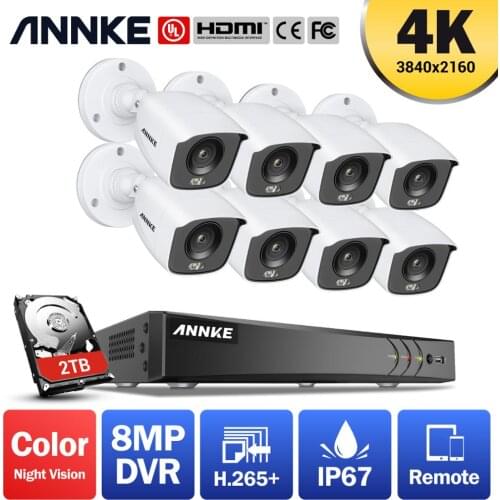 ANNKE 4K Ultra HD 8CH DVR Security Camera System with 8PCS Full Color Night Vision Home Outdoor Indoor CCTV Surveillance Kit