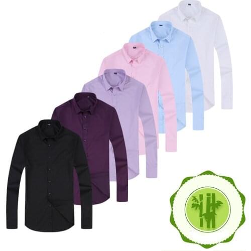 Bamboo Fiber Shirt Men Plus Size 5XL Mens Slim Fit Shirts Long Sleeve Formal Dress Camisa White Basic Designed Breathable Black