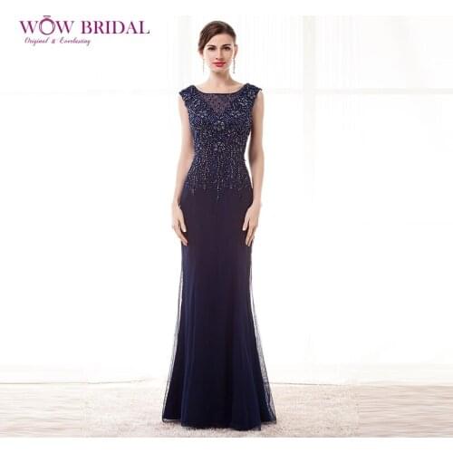 Wowbrial Noble Mermaid Evening Dress 2021 Sheer V-Neck Beaded Visible Open Back Chiffon Ruffles Satin Trumpet Women Formal Dress