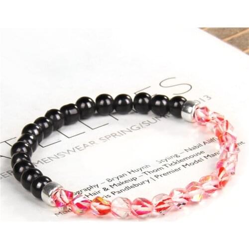 New Fashion 6MM Shiny Beaded Bracelet Black Red Green Yellow Gray Pink Blue Women Beads Elastic Bracelet Party Jewelry Gifts