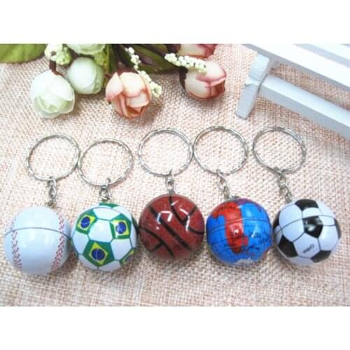 100pcs/lot 2.5cm Football Keychain Tellurion Key Chain Basketball Keyring Baseball Key Ring