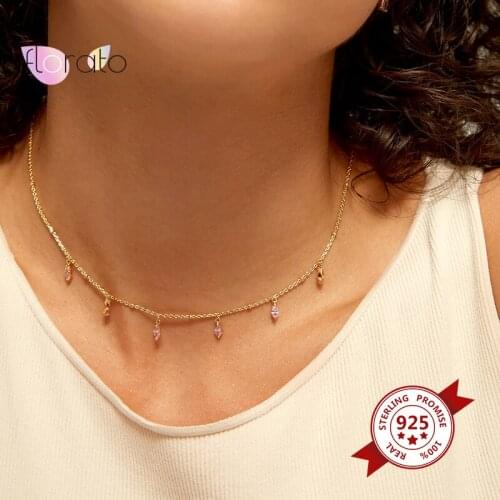 925 Sterling Silver Chain Necklace For Women Shiny Crystal Clavicle Chain Necklace Wedding Chain Choker Jewelry Accessories Gift