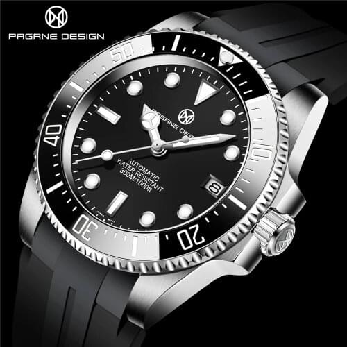 PAGRNE DESIGN New Men Watch 300m Waterproof Mechanical Watch Luxury Sapphire Glass Automatic Watch Men Diving Watch Reloj Hombre