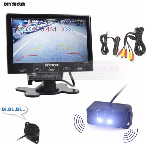 DIYSECUR Video Parking Radar 7 inch Touch Button Ultra-thin Car Monitor + LED Rear View Car Camera Sensor Assistance System Kit