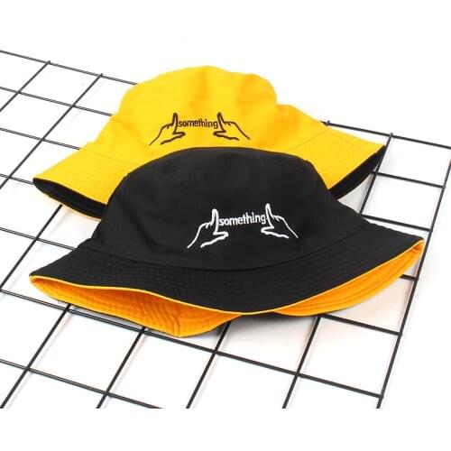New Double-sided Street Personality Finger Embroidery Hip-hop Hats Outdoor Sunbonnet Sunscreen Fisherman Hat Unisex Panama Cap