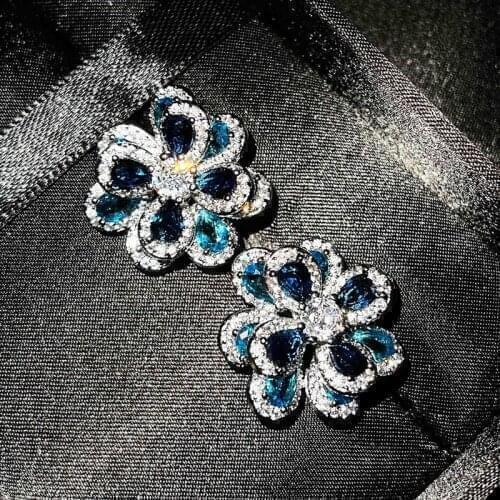 Elegant Exquisite Flower Stud Earrings With Shiny Zircon Europe America Temperament Charm Jewelry For Women Wedding Party Gifts