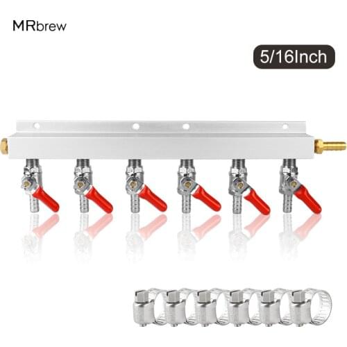Co2 Gas Manifold 6 Way Manifold Gas Line Splitter with Check Valves 5/16'' Inch Barb For Homebrewing Beer Tools