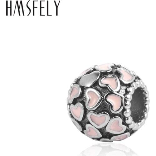 HMSFELY 316l Stainless Steel Big Hole Ball Shape Beads Accessories For European Women Charm Bracelets Making Heart Pattern Bead
