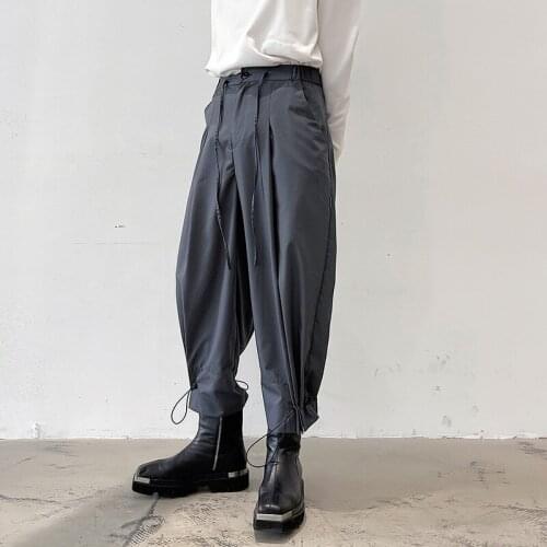 Personalized Designer-style Drawstring Tie-up Trousers Men’s Loose Trousers Wide-leg Trousers Bloomers Catwalk