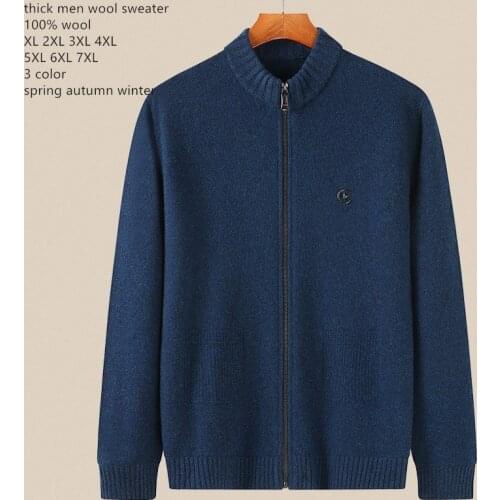 Naizaiga 100% wool o-neck BLACK BLUE coffee thick men zipper plus size fat men winter cardigans sweater, JXRJ22