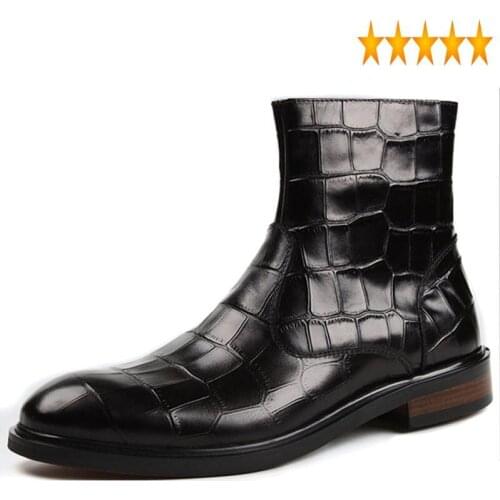 Business Men Genuine Formal Zipper Dress Luxury Brand British Casual High Top Leather Shoes Ankle Boots