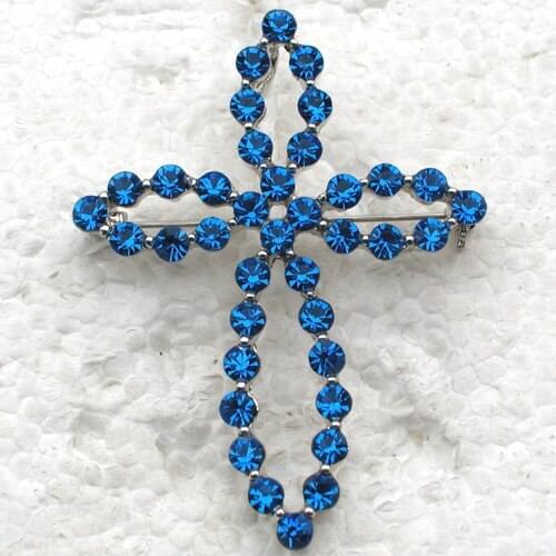 Cross Brooch Pendant Blue Rhinestone Pin brooches C381 B