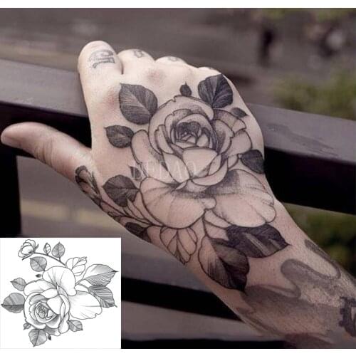 Fashion Water Transfer Tattoo Rose Peony Body Makeup Large Size Tattoos Rhododendron Waist Temporary Tatoo Sticker for Woman Men