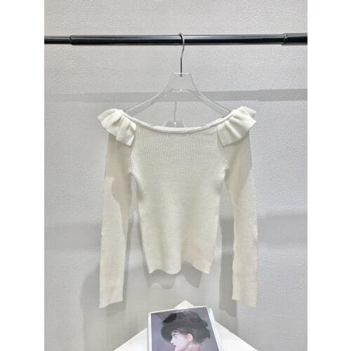 Fashion 2021 new ladies long-sleeved sexy casual solid color ruffled collar sweater 0105