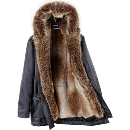 2021 Real Fur Coat Winter Jacket Men Long Parka Big Natural Raccoon Fur Collar Hood Thick Warm Real Fox Fur Liner Male Outerwear