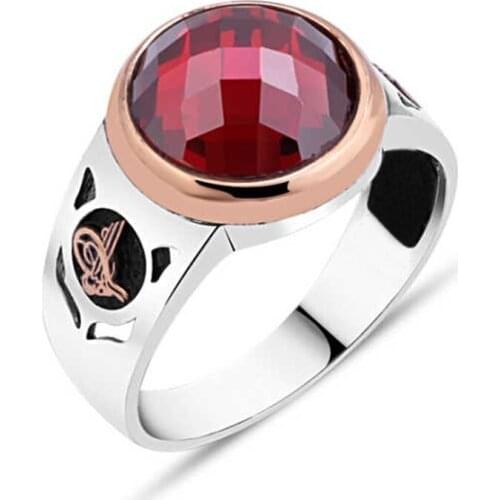 Red Zircon Silver Men Ring