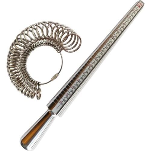 Metal Ring Sizer Set Measuring Ring with Rings Mandrel Sizer Finger Sizing Measuring Stick Ring Jewelry Tools Set