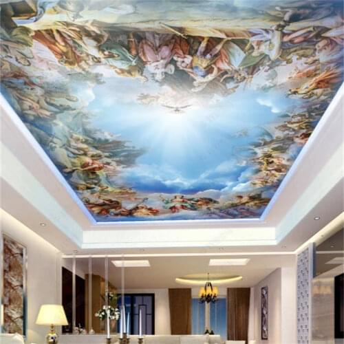 Custom Blue sky and white clouds 3D Ceiling Hotel Living room bedroom Wallpaper For Walls 3D Ceiling Waterproof Wallpaper 2020
