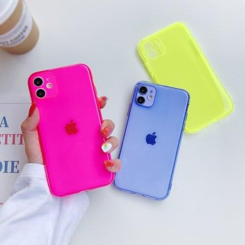 Neon Fluorescent Phone Case For iPhone 12 Pro Max mini 11 Pro XS Max XR X 7 8 Plus Camera Protection Soft Clear Phone Cover