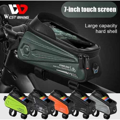 WEST BIKING New Bike Bag Frame Front Top Tube Cycling Bag Waterproof 7in Phone Case Touchscreen Bag MTB Pack Bicycle Accessories