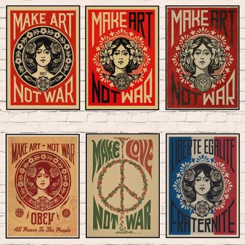 New Make Art Not War Pop Art Vintage Poster Prints Kraft Paper Poster Wall Art Murals Pictures For Living Room Decoration