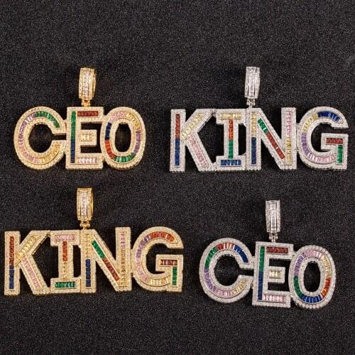 Hip Hop Colorful Letter Name Pendants Necklace for Women Men Ice Out Cubic Zircon Necklaces Custom Birthday Gifts Jewelry
