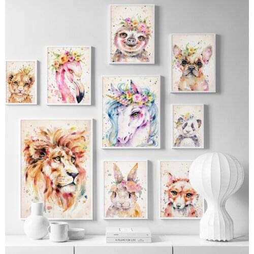 Flower Fox Lion Sloth Koala Panda Dog Nordic Posters And Prints Wall Art Canvas Painting Animals Wall Pictures Kids Room Decor