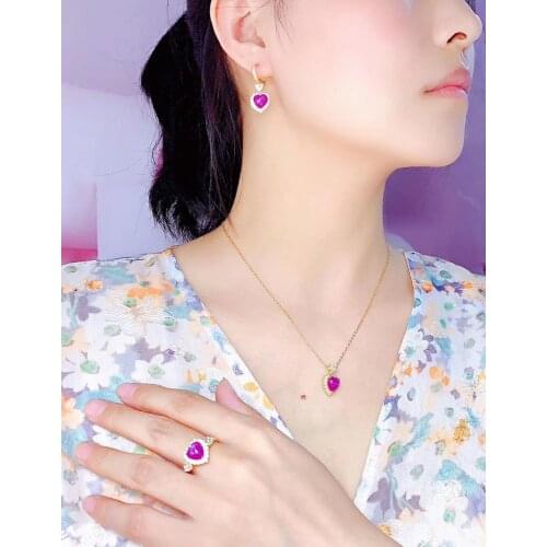 Real Natural Ruby jewelry set Natural Real Ruby 925 sterling silver 1pc pendant,1pc ring,2pcs Earring