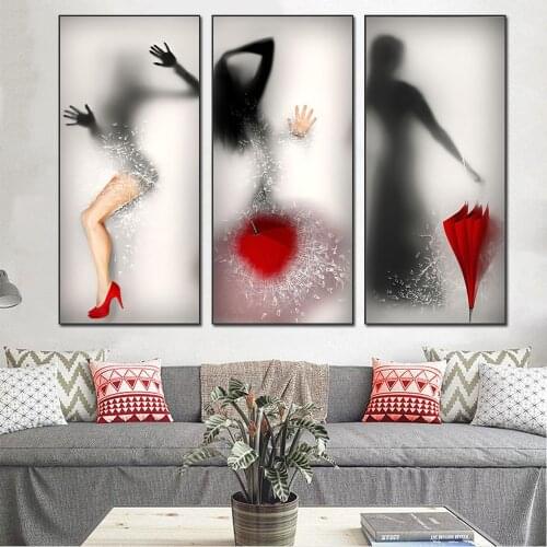 Sexy Girl Behind Glass With Red Umbrella Fashion Women Canvas Painting Art On Wall Posters And Prints Modern Home Decor Pictures