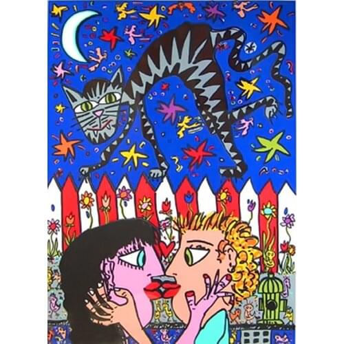 Modern handmade abstract painting pop art lovers kissing on oil canvas for wedding decor, wallpaper, gallery