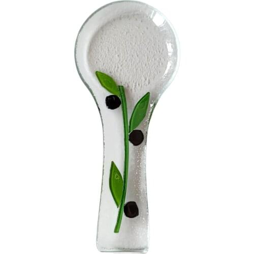 Olive Patterned Handmade Glass Spoon Holder