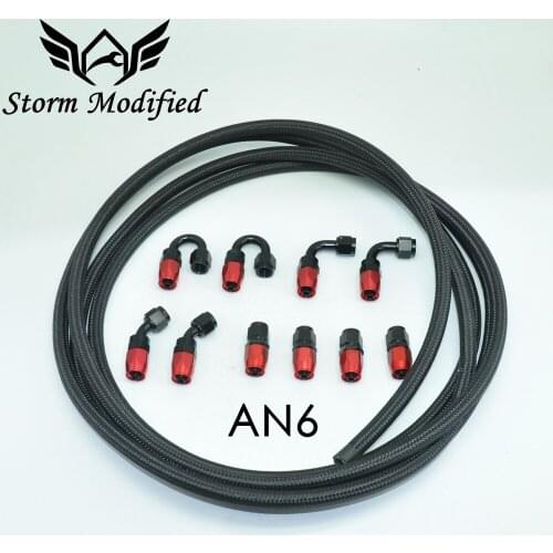 SuTong AN6 AN6 Black Oil/Fuel Braided Hose 5 Meter Pipe+Straight+45+180 Degree Fitting Oil Hose End Adaptor Kit