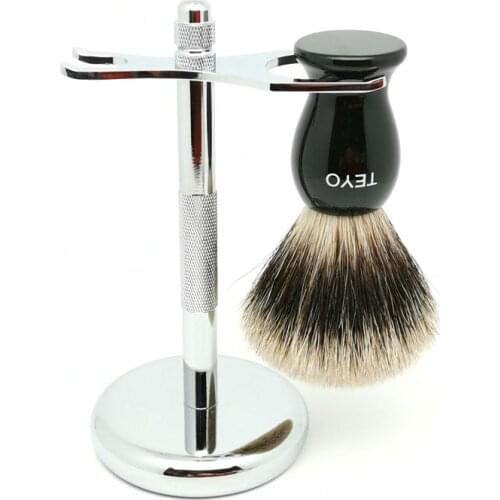 TEYO Two Band Fine Badger Shaving Brush Set Include Shaving Stand Perfect for Man Wet Shave Beard Brush