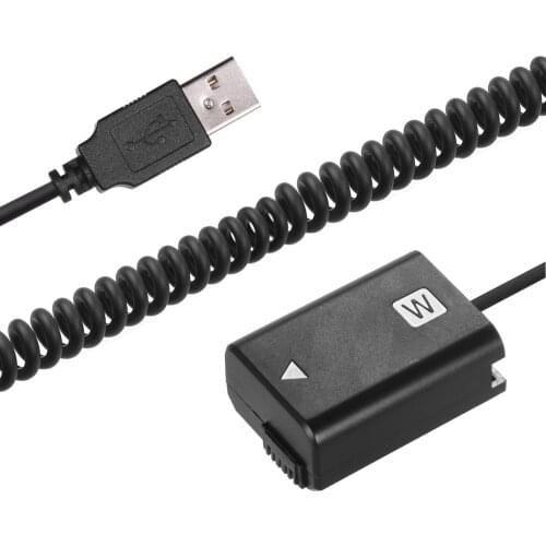 Andoer 5V USB NP-FW50 Dummy Battery Pack Coupler Adapter with Flexible Spring Cable for Sony A5000 A3000 NEX5 NEX3 ILDC Camera