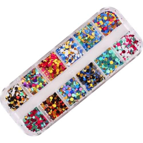 1Box Sparkly Flakes For Nail Decorations 12Grids Mix-size Colorful Laser Round Glitter Sequins Stickers Paillete Nail Art Decor