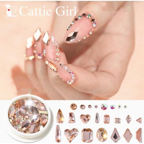 1Box Champagne Rose Gold Diamond Rhombus Crystal 3D Nail Decorations Nail Accessories Manicure Design