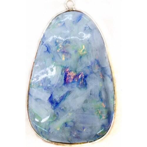 1Pcs 52x30x5mm Wholesale White& Blue Sea Sediment Jasper & Pyrite Teardrop Metal Package Edge Pendant Jewelry Accessories S844