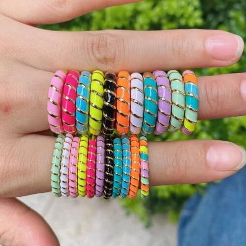 10PCS, Colorful Twisted Enamel Rings for Women Girls Minimalist Finger Stacking Gold Ring Female Fashion Jewelry Gifts in 2 size