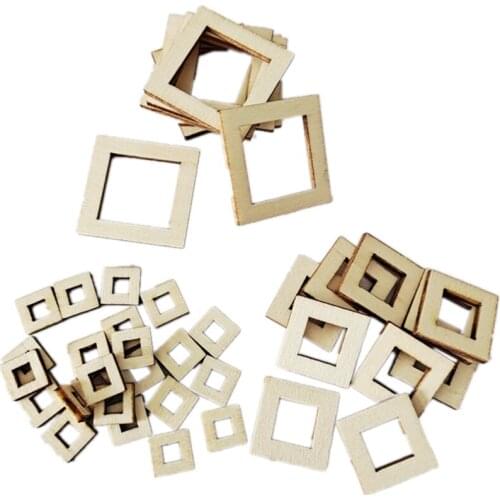 100pcs Wooden Craft Square Shape Hanging Ornaments for Home Party Table Decoration DIY Scrapbooking Crafts
