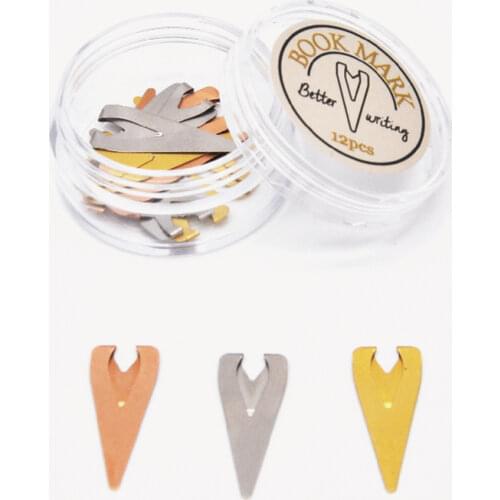 12PCS/Set Metal Hollow Bookmark with Storage Box Book Page Holder Clip Vintage Brass Mini Label Clip Stationery Office Supply