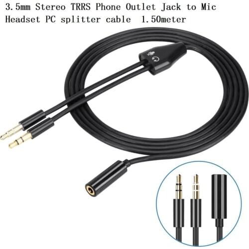 2 male to 1 female 3.5mm audio headphone microphone splitter cable adapter 1.5meter