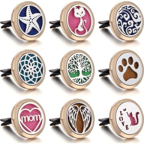 2019 New Gold Car Air Diffuser Stainless Steel Vent Freshener Car Essential Oil Diffuser Perfume Aromatherapy Necklace Locket