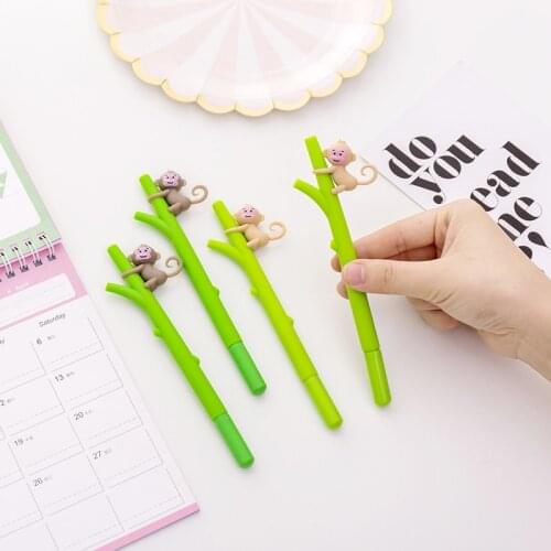 50pcs kawaii pen cute anime monkey bamboo gel pen office and school supplies students kids stationary gift gadget items bulk